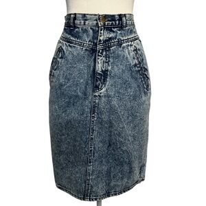 Vintage 80s Mizz Lizz Acid Wash Denim Skirt